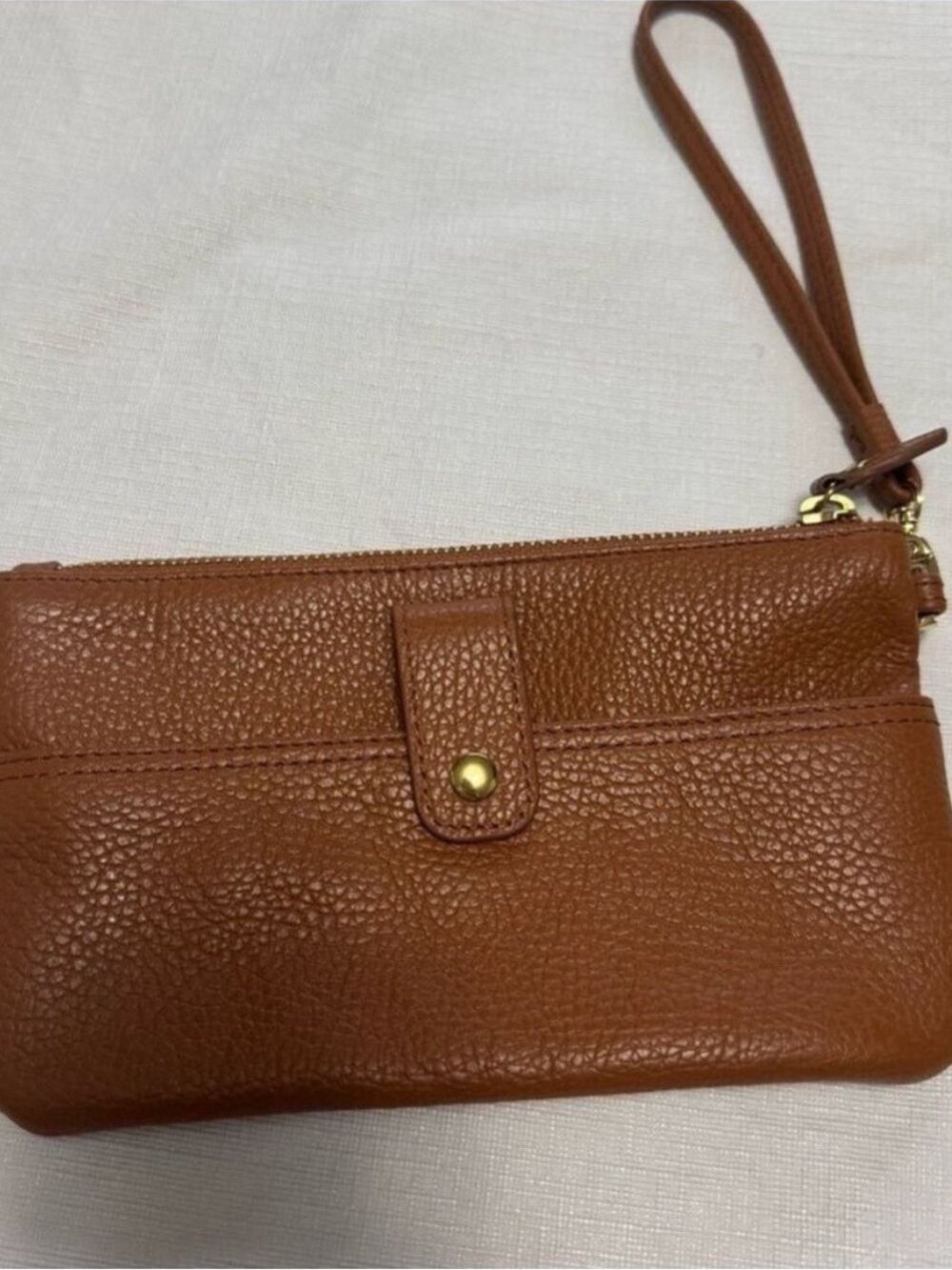 Lodis Brown Leather Wristlet Clutch